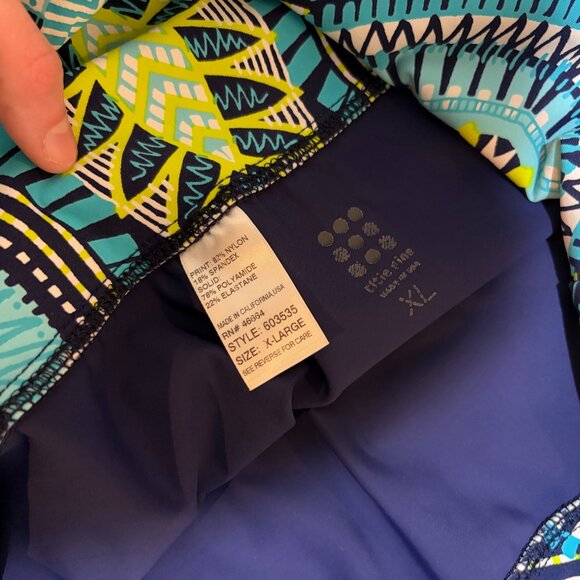 Title Nine Navy Blue Foldover Patterned Waist Waistband Splash Swim Skirt - Picture 3 of 5